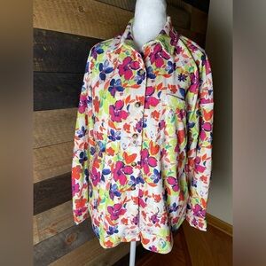 Emily Wonder - Dancing Flowers Corduroy Jacket Button Down Top Size Medium New!